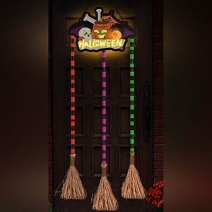 BicTec Halloween 59" 3 Brooms Parking Sign with Battery Powered Built In Timer